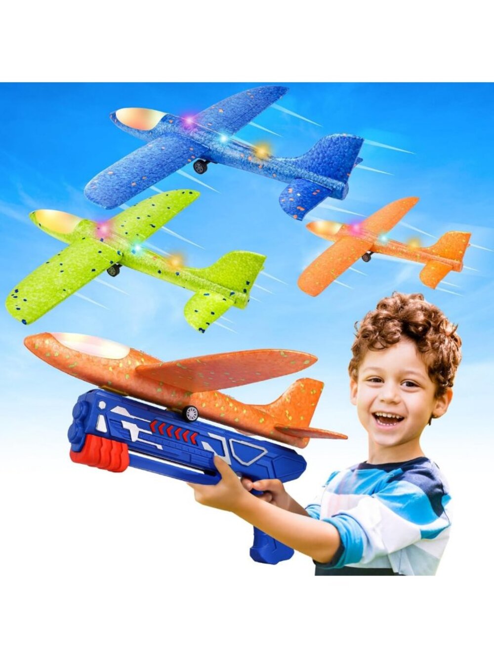3 Pack LED Foam Glider Planes - Outdoor Flying Toys for Kids, 2 Flight Modes